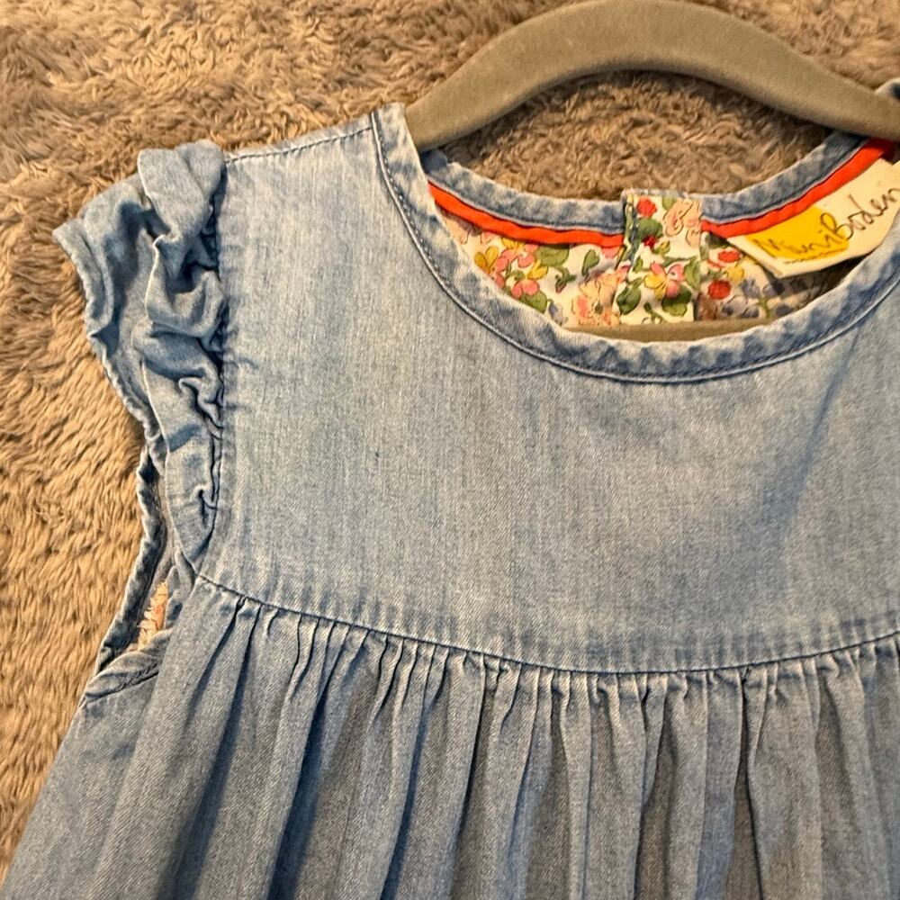 Mini Boden Easy Everyday Dress Chambray Floral Lined Ruffle Sleeve 5 6  G1341 - Picture 2 of 8